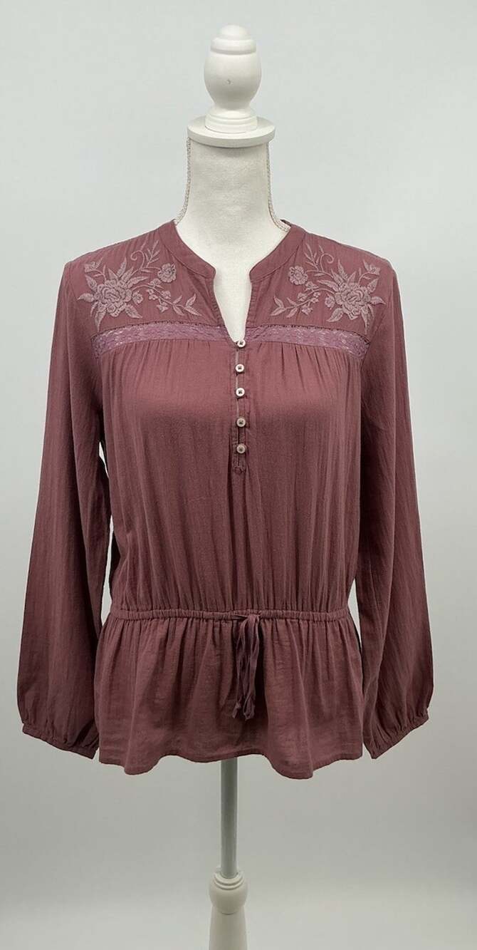 Abercrombie and Fitch Purple Bohemian Boho Embroidered Top Size Medium